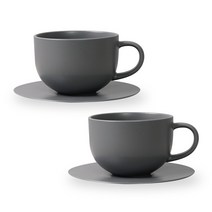 보울보울 볼볼 홈파티 시리얼 라떼 머그 450ml + 소서 세트, 차콜그레이, 2세트