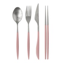 까사무띠 아모르 디너 4종 커트러리 세트, 무광실버(핑크), 젓가락 + 디너스푼 + 디너포크 + 디너나이프