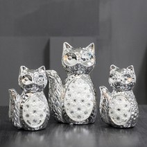 키다리 큐빅 꽃 고양이 실버 장식품 3종 세트, 혼합색상