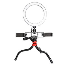 GUNU 개인방송 LED 링 라이트 평면 16cm + 360도 회전 브라켓 + 자유변형 문어발 삼각대 + 듀얼 브라켓 + 외부 핸드폰 그립 2p 세트, MMM LED STICK - 111, 1세트