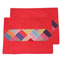 하율공방 고급 모시 전통 조각보 테이블매트 2p, 앵두색, 40 x 30.5 cm