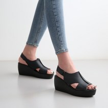 단골언니 여성용 게티니 사이드 삼각 트임 통굽 웨지 샌들