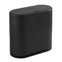 블럭마트 주방 욕실 타원형 프레스형 쓰레기통, 블랙, 1개