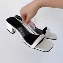 여성용 수제 투명 스트랩 뮬 슬리퍼 힐 6cm
