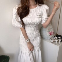 레이디 셔링 퍼프 롱원피스