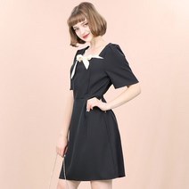 페이퍼먼츠 리본 타이 퍼프 소매 하객 스퀘어넥 미니 원피스 12562
