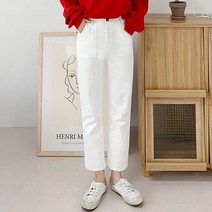 마이시즌 코튼 화이트 일자 스판팬츠