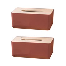 우드 뚜껑 플라스틱 티슈 케이스, 브라운, 2개