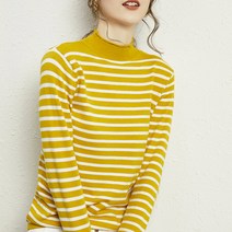 솔레일 여성용 단가라 하프넥 스트라이프 니트티
