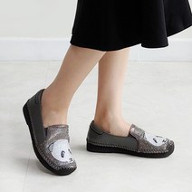 판다 큐빅 소가죽 여성 슬립온