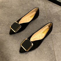 더플로우 스퀘어 펜던트 포인트 스웨이드 인조가죽 플랫슈즈