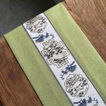 알럽홈 린넨 전통자수패턴 테이블러너, 그린, 30 x 210 cm