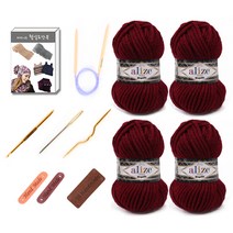 마마니트 메가필 털실 4p 목도리 DIY 세트, 1세트, 57 와인