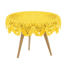 마켓감성 크로쉐 니팅 뜨개질 라운드 식탁보, 옐로우, 95~100cm