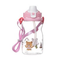 인디베어 어린이집 트라이탄 빨대 물병 + 뚱이 어깨끈, 핑크, 350ml