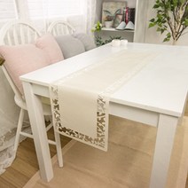 새잎 테이블러너, 베이지, 150 x 30 cm