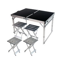 케이포캠프 접이식 캠핑 고강도 테이블   의자 4p 세트 AB9870, 블랙