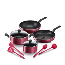 테팔 쿡웨어 8종 프로스타일 프라이팬 28cm + 웍 28cm + 편수냄비 18cm + 양수냄비 24cm + 실리콘 국자 +뒤집개 + 스푼 + 조리주걱 세트 인덕션 IH, 레드