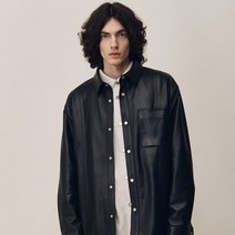 TNGT 남성용 오버핏 이태리 램스킨 레더 셔츠 TNJU1E703BK