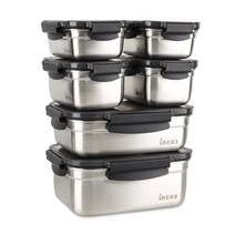 인콕 스텐콕 스텐 밀폐용기 7호 세트 블랙, 1세트, 직사각 1호 2p + 3호 2p + 7호 + 8호