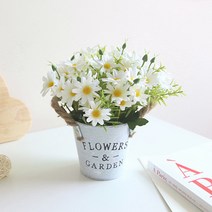브릴리홈 조화 인테리어 데이지 + 심플 화분, 화이트(화분), 1개
