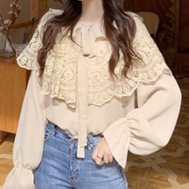 메이첼 레이스 망토 루즈핏 긴팔 블라우스 00189