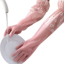 하이어데코 데이지 파스텔 고무장갑 롱 타입 양손세트 M, 핑크, 1세트, 중(M)