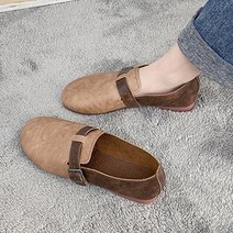 여성용 부드러운 탄빵 가죽 배색 앞코 둥근 단화