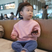 포근한 아동/주니어 기모 맨투맨 티셔츠 피치 L(9호)