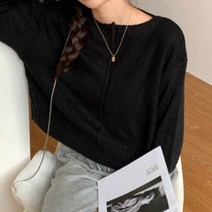비비에모 여성용 반절개 입술넥 니트 티셔츠 00579