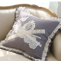 엘리레이스 린넨 프릴 사각 쿠션커버, 퍼플그레이