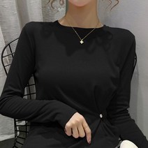 비비에모 여성용 허리 셔링 포인트 슬림핏 긴팔 티셔츠 00575