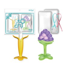 앙쥬 치발기 2종 세트, 노꼭지, 바나나, 3D포도, 랜덤발송(실리콘클립), 1세트