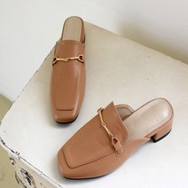 여성용 스퀘어 금장 뮬 로퍼 3cm pr2002