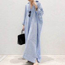 민성컴퍼니 언밸런스 린넨 셔츠 스트라이프 임부 롱원피스