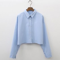 여성용 럽스 키치 무지 카라넥 크롭 셔츠