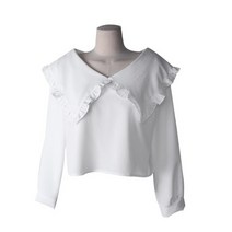 시크블랙 포이든 세라넥 프릴 블라우스 BL4425K21