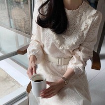 페이퍼먼츠 하프넥 레이스 쉬폰 이중 레이어드 롱 원피스 01170