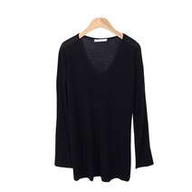 치도히 여성용 텐셀 루즈핏 브이넥 긴팔 티셔츠 T9509K24