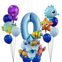 이자벨홈 바다생물 생일파티 + 숫자 0 세트, 블루, 1세트