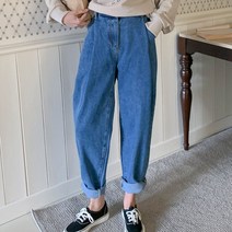 여성용 반밴딩 배기 데님 팬츠 L.LMWJ-2