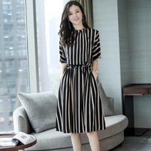 비올레따젬마 빅사이즈 스트라이프 A라인 임산부 오피스 원피스