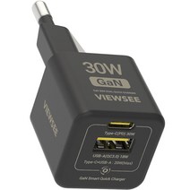 뷰씨 GaN 30W 멀티 포트 C타입 PD PPS 초미니 나노 고속 충전기, 블랙, 1개