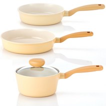 네오플램 인덕션 플랑 IH 쿡웨어 3종 세트, 편수 18cm + 프라이팬 20cm + 26cm, 미니 옐로우