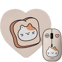트라이코지 야옹이 무소음 휴대용 무선 마우스 W-5000 + 하트 마우스패드 세트, 식빵
