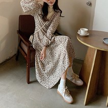 메이첼 터틀넥 페이크 레이어드 롱 플라워 원피스 01447