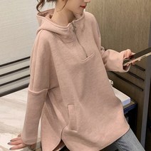 메이첼 여성용 지퍼후드넥 숄더 절개 사이드 슬릿 긴팔 티셔츠 01524