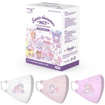 어린숨 엣지 NCT 앤 산리오 마크 아트심볼 새부리형 컬러마스크 소형, 화이트, 라이트핑크, 비비드핑크, 30개입, 1개