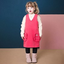 젤리스푼 여아용 프릴포켓 기모 원피스 + 티셔츠 세트