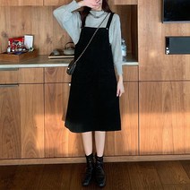 메이첼 사이드 포켓 골덴 멜빵 미디 원피스 01632